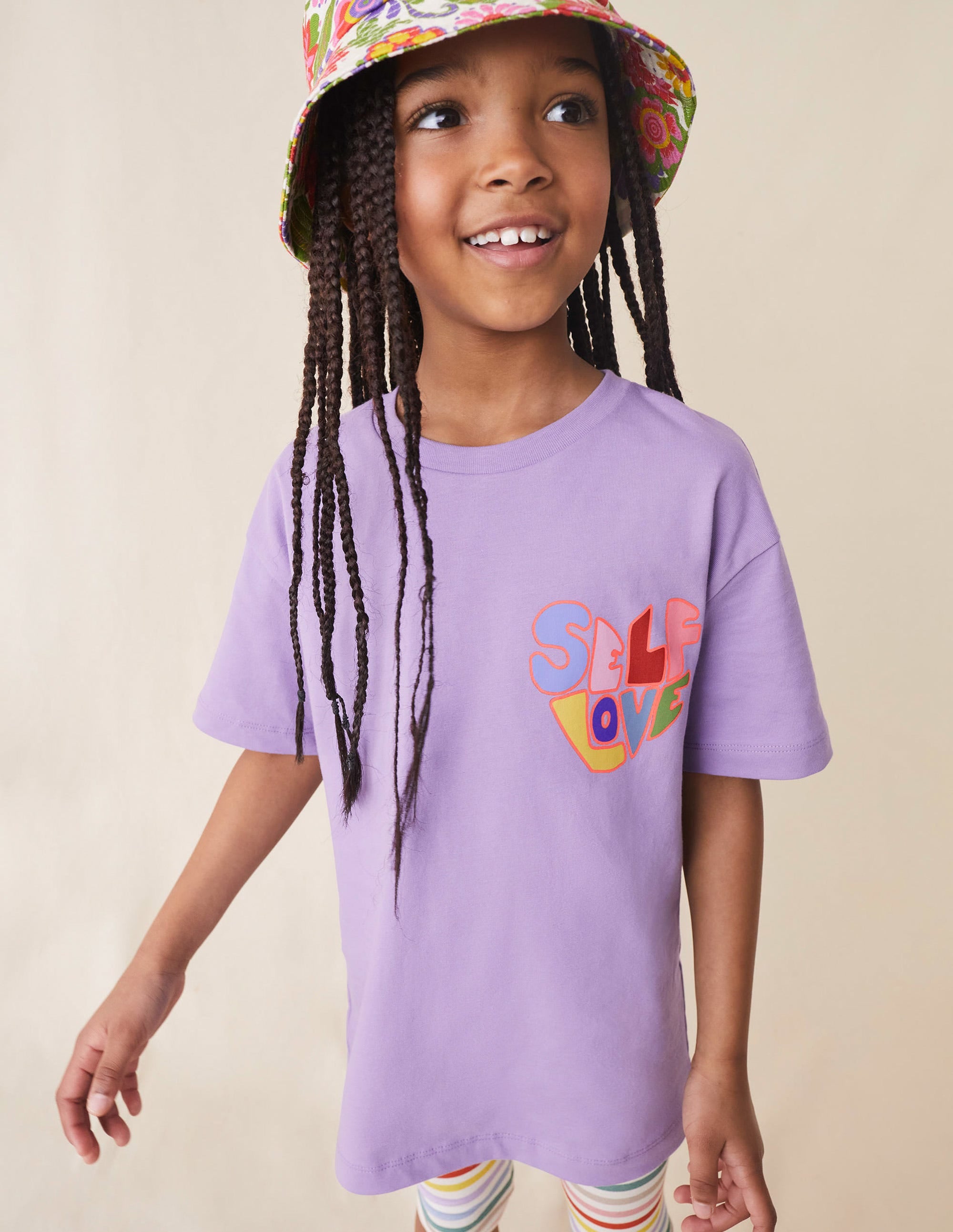 Printed Slogan T-Shirt-Misty Lavender Self Love - Image 4