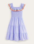 Scalloped Tiered Dress-Chambray Blue
