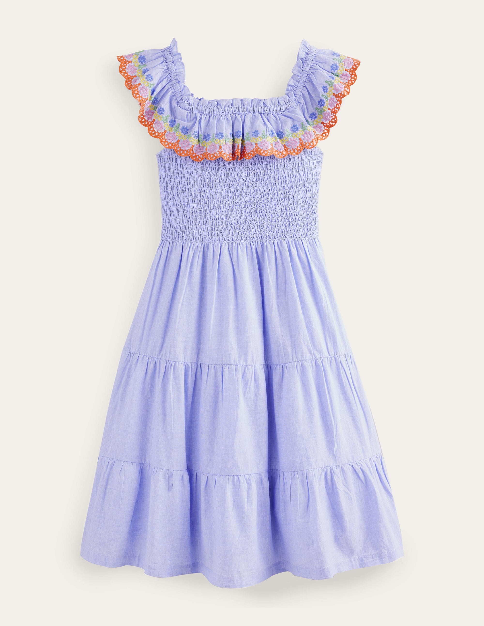 Scalloped Tiered Dress-Chambray Blue - Image 1