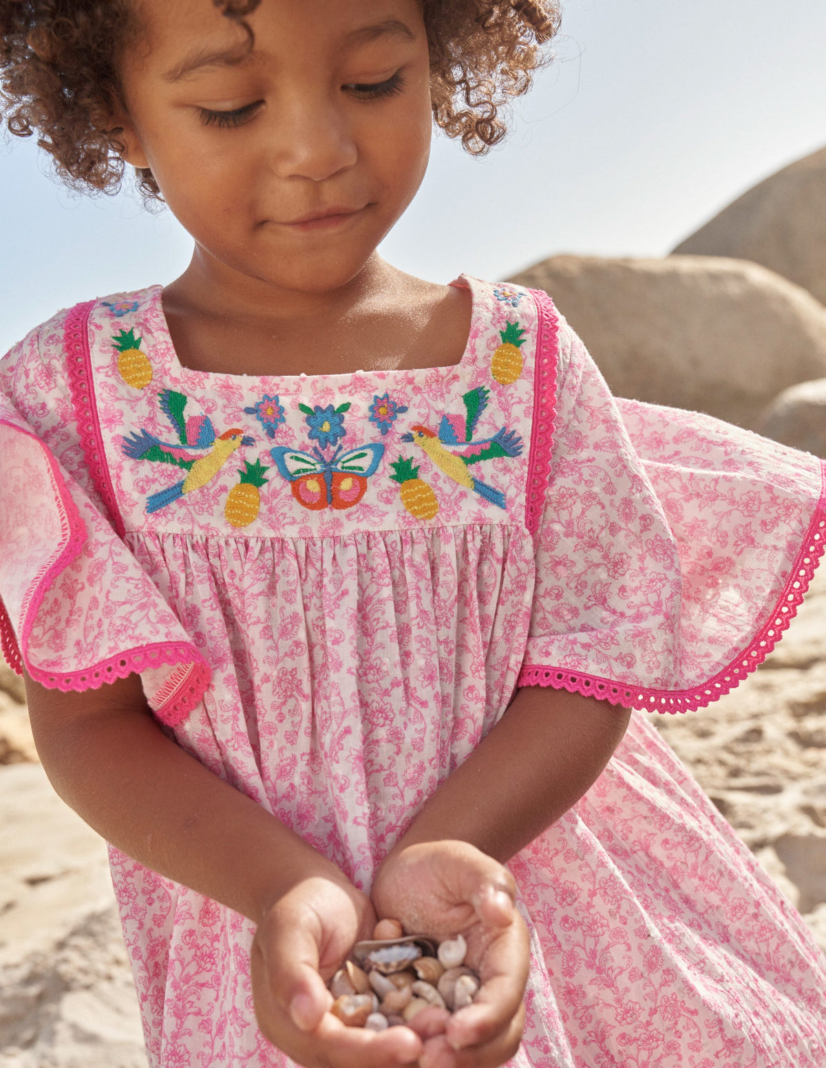 Embroidered Floaty Dress-Festival Pink Summer Vine - Image 5
