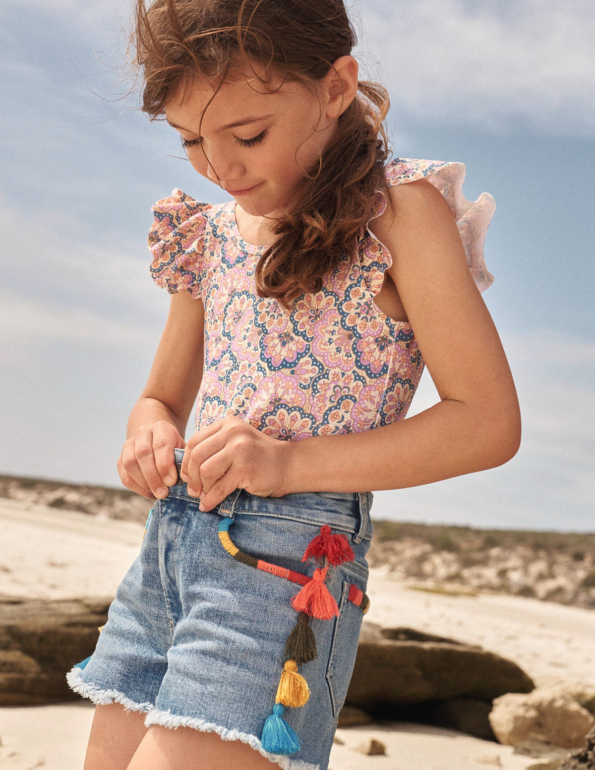 Tassle Denim Shorts-Light Vintage Wash - Image 4
