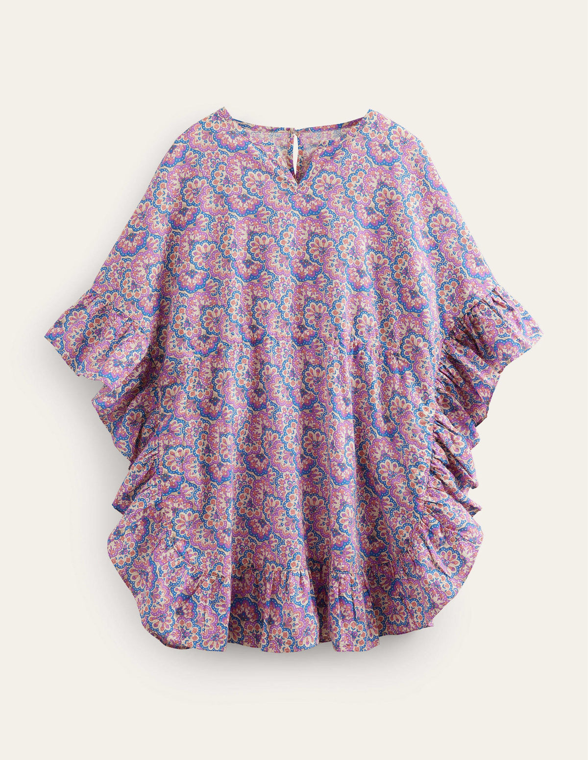 Printed Poncho Kaftan-Lupin and Peach Paisley-1