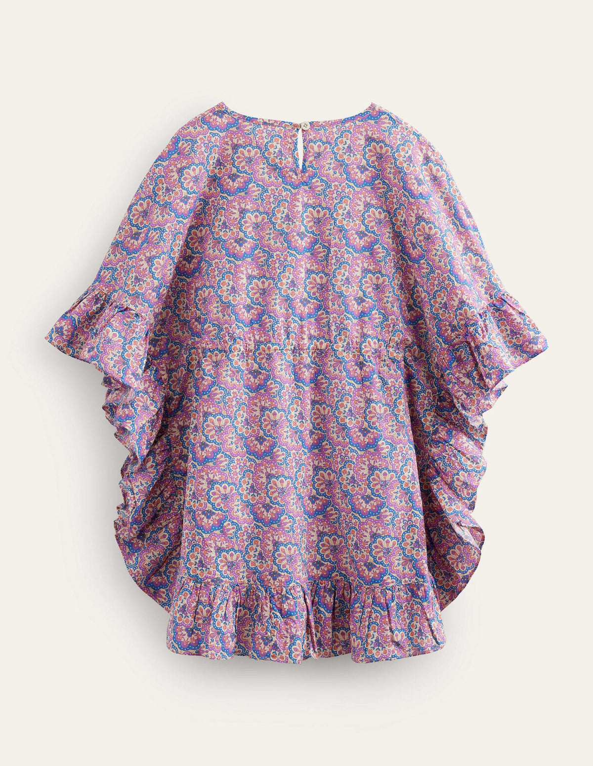 Printed Poncho Kaftan-Lupin and Peach Paisley-2