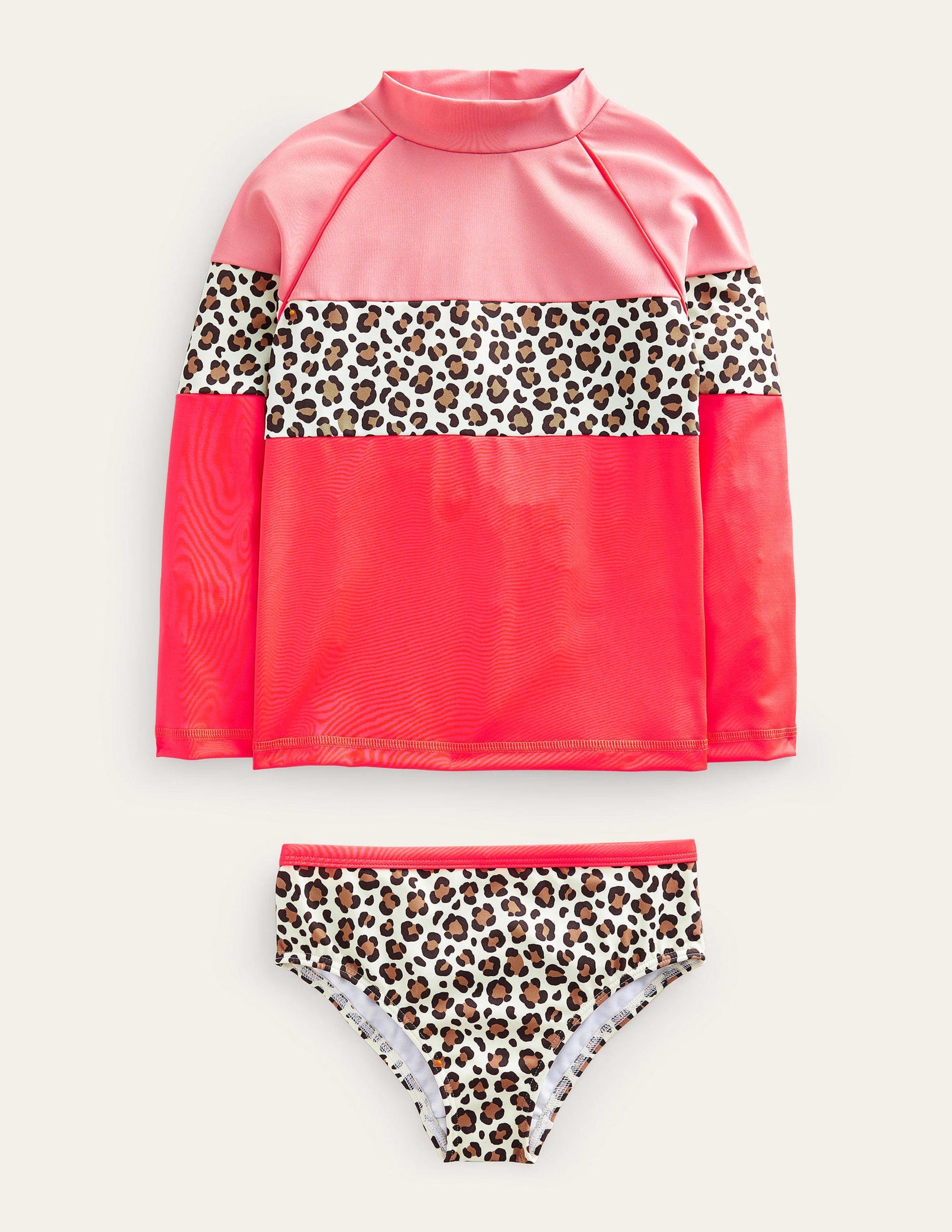 Patterned Rash Vest Set-Soft Truffle Leopard Print-1