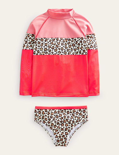 Patterned Rash Vest Set-Soft Truffle Leopard Print-1