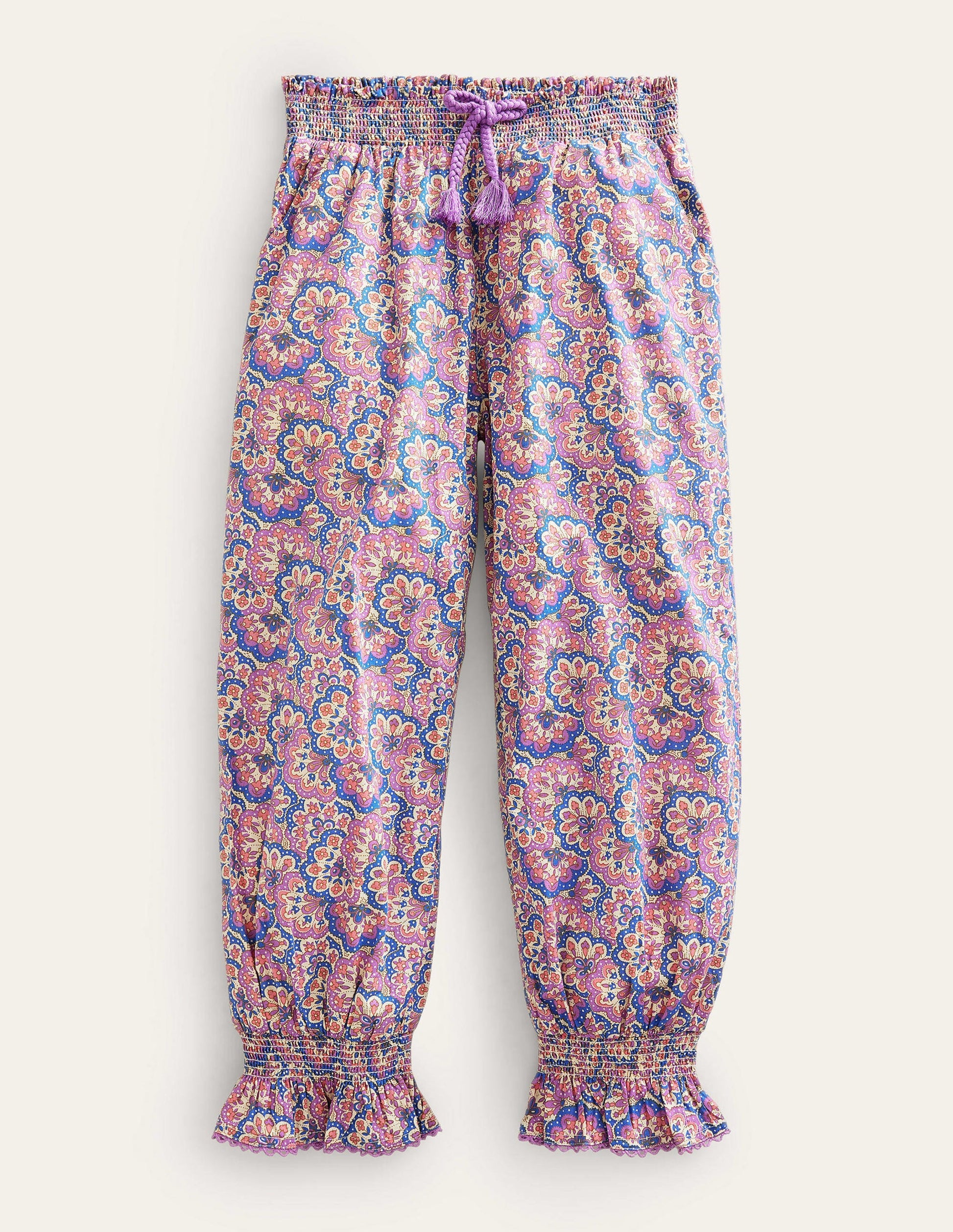 Printed Balloon Leg Trousers-Lupin and Peach Paisley-1