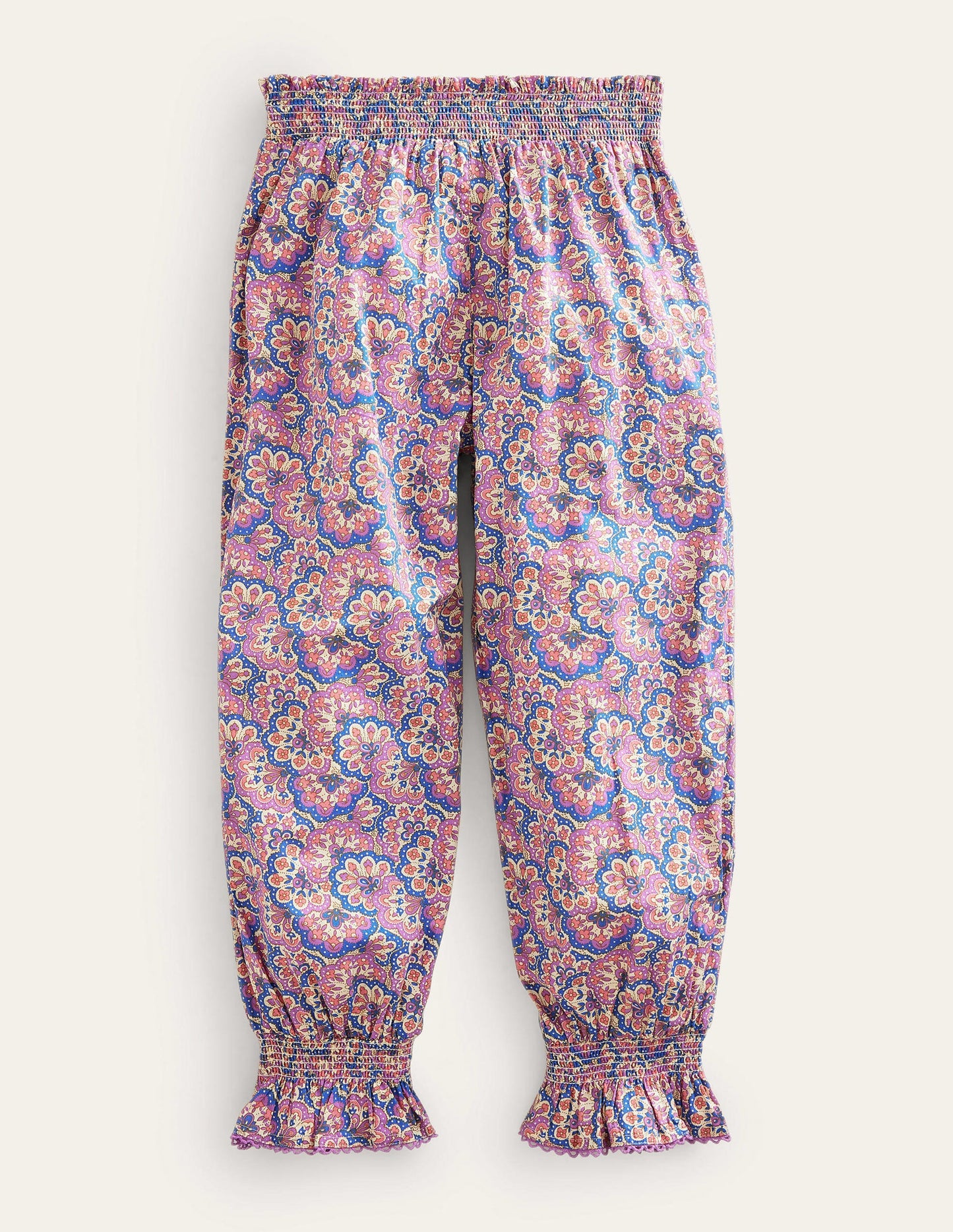 Printed Balloon Leg Trousers-Lupin and Peach Paisley