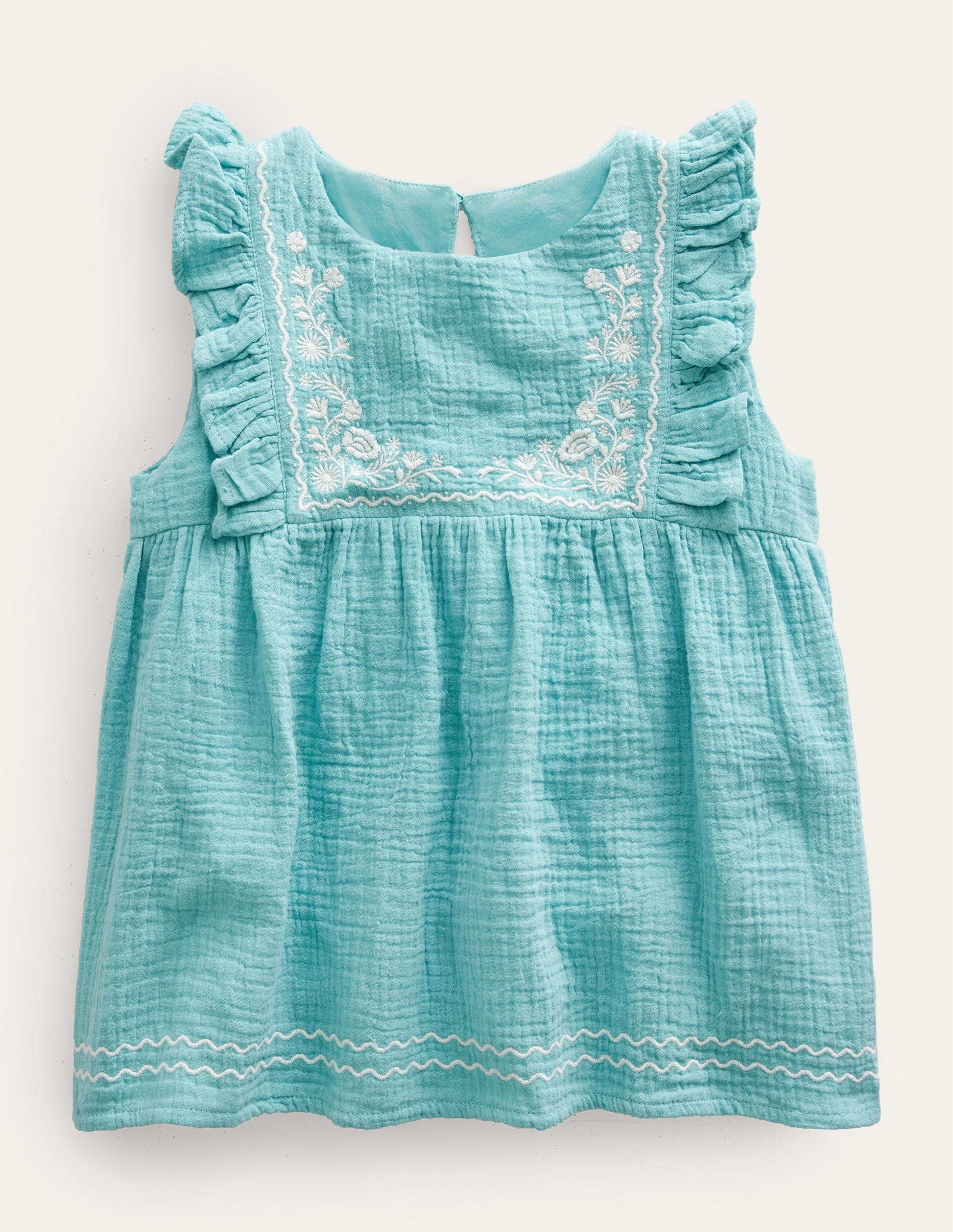 Embroidered Double Cloth Top-Aqua Sea-1