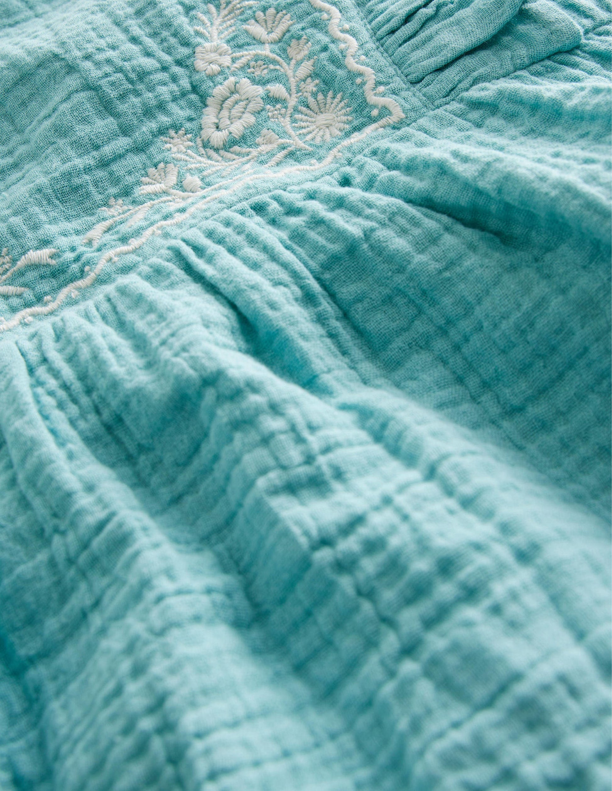 Embroidered Double Cloth Top-Aqua Sea-3