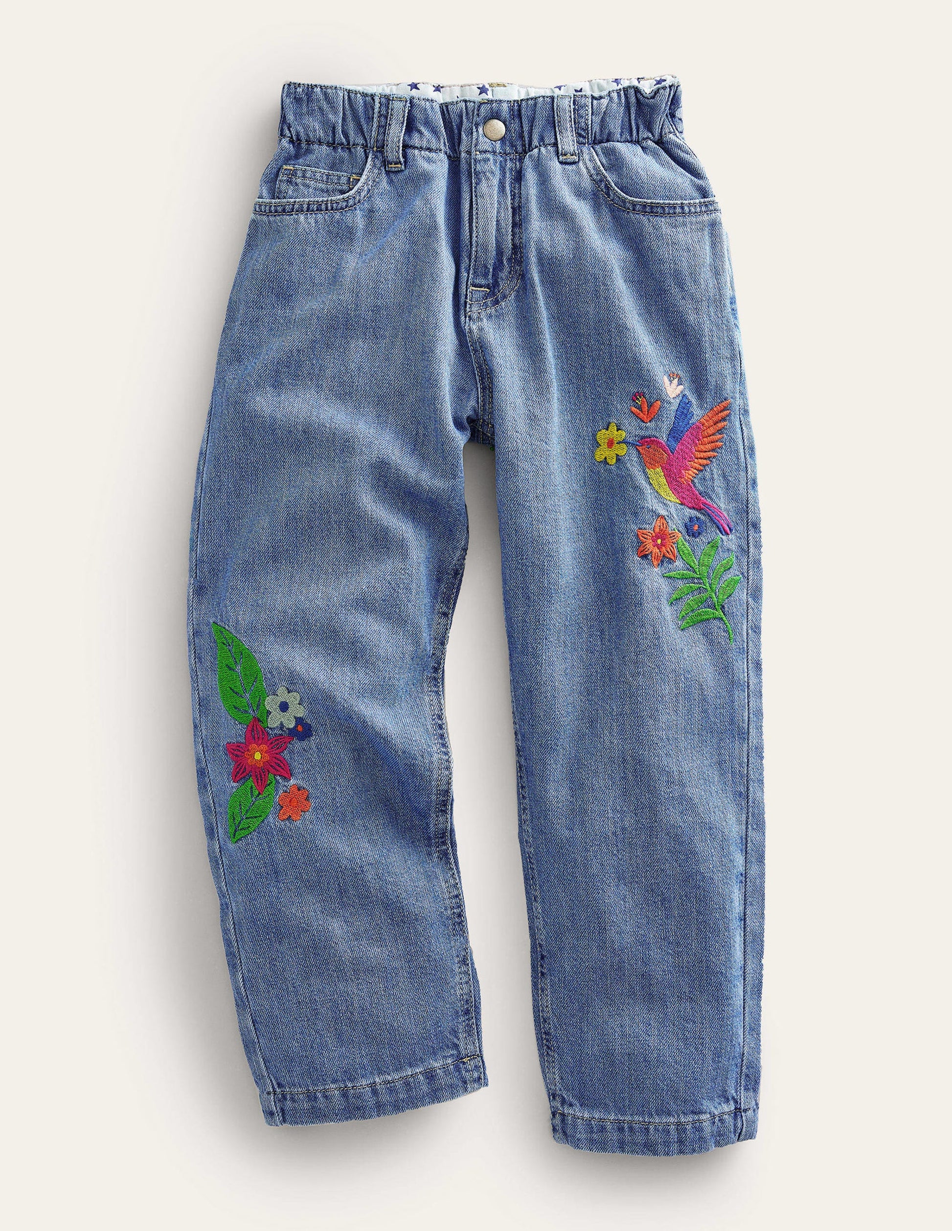 Embroidered Barrel Leg Jeans-Light Wash Embroidered Denim-1