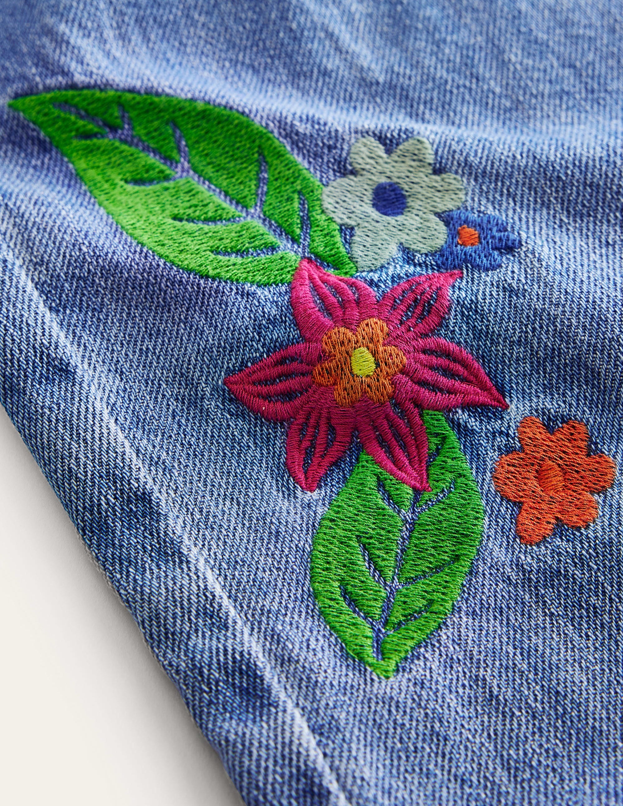 Embroidered Barrel Leg Jeans-Light Wash Embroidered Denim - Image 3