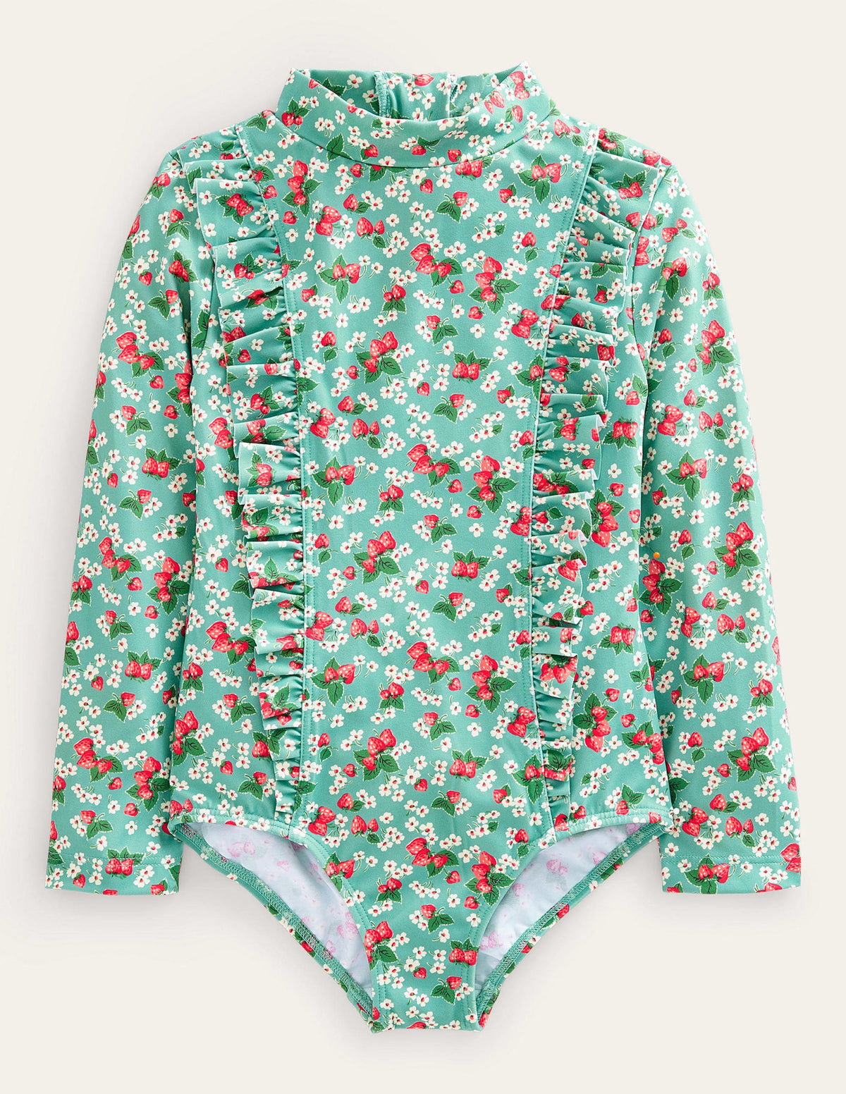 Long Sleeve Print Swimsuit-Aqua Sea Strawberry Ditsy - Image 1