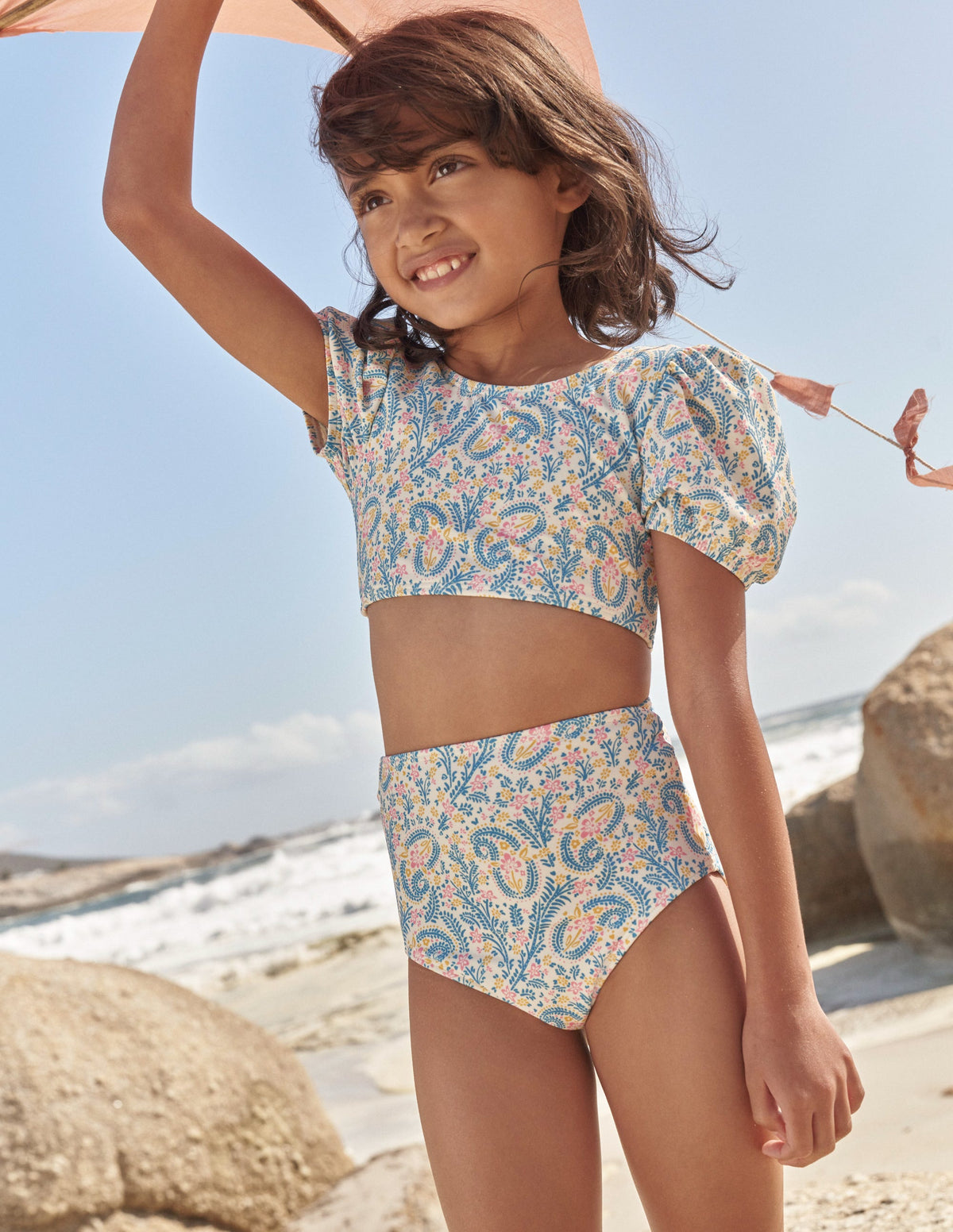 Puff Sleeve Bikini-Ivory Paisley - Image 4