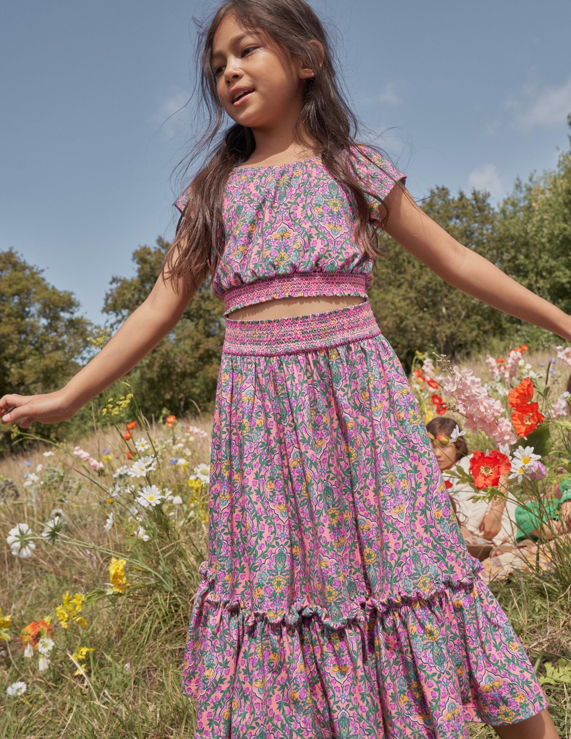 Printed Jersey Midi Skirt-Azalea Woodblock Vine - Image 4