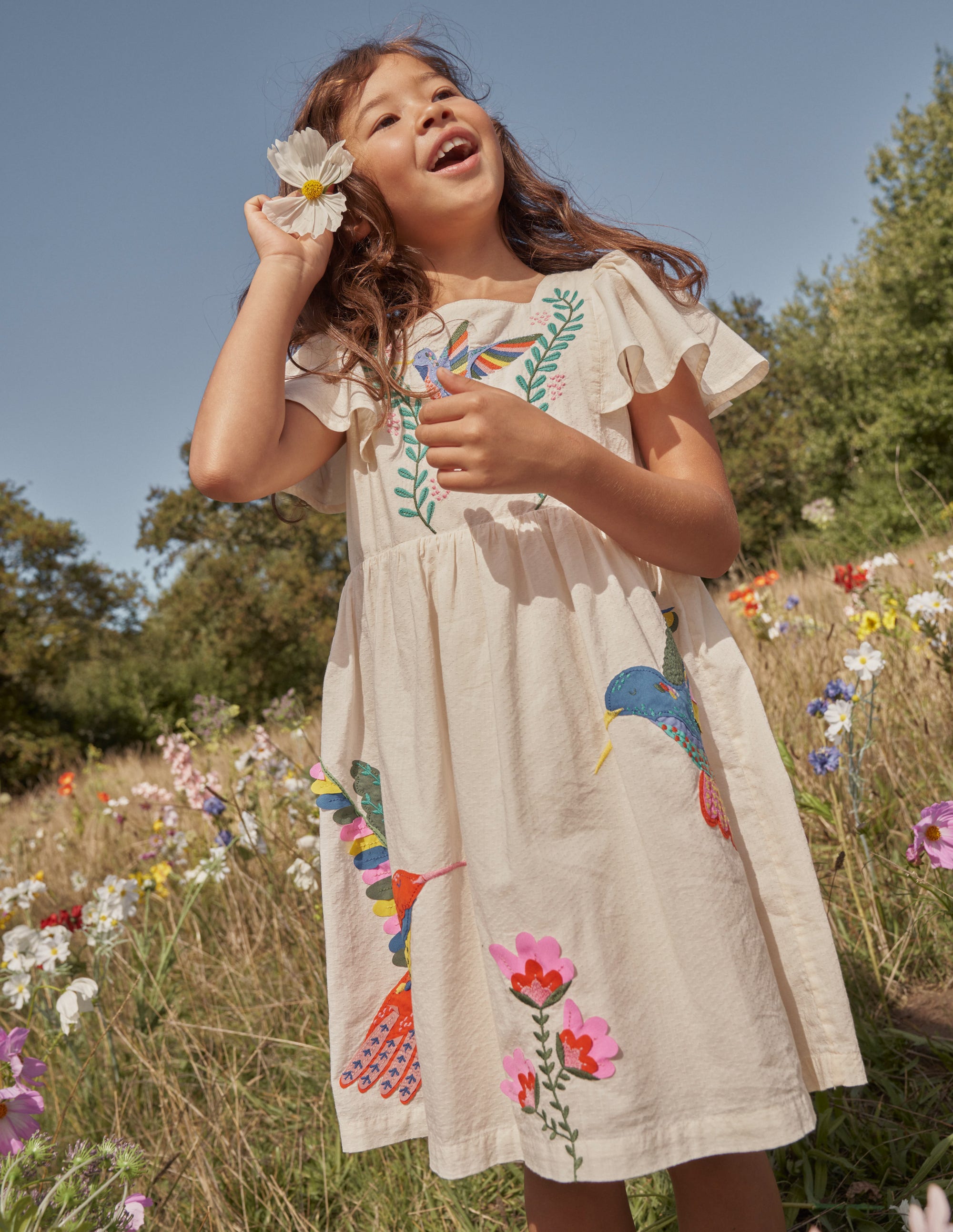 Flutter-Sleeve Appliqué Dress-Vanilla Pod - Image 4
