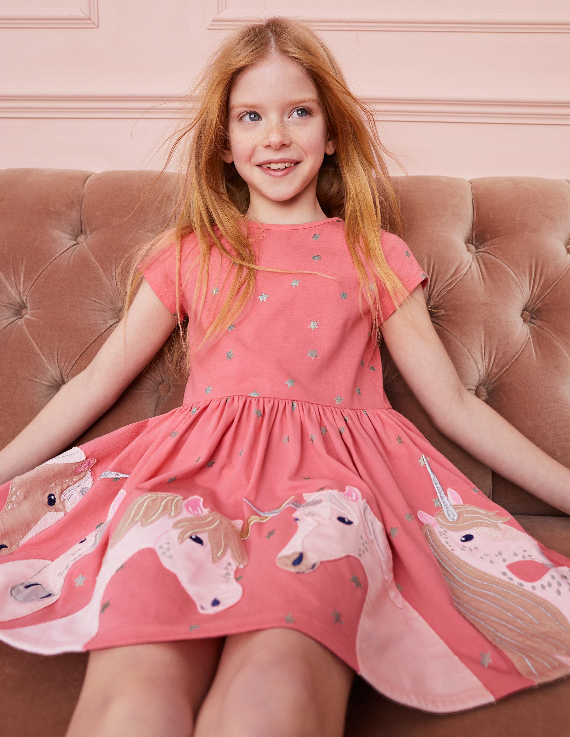 Jersey Unicorn Appliqué Dress-Unicorns - Image 3
