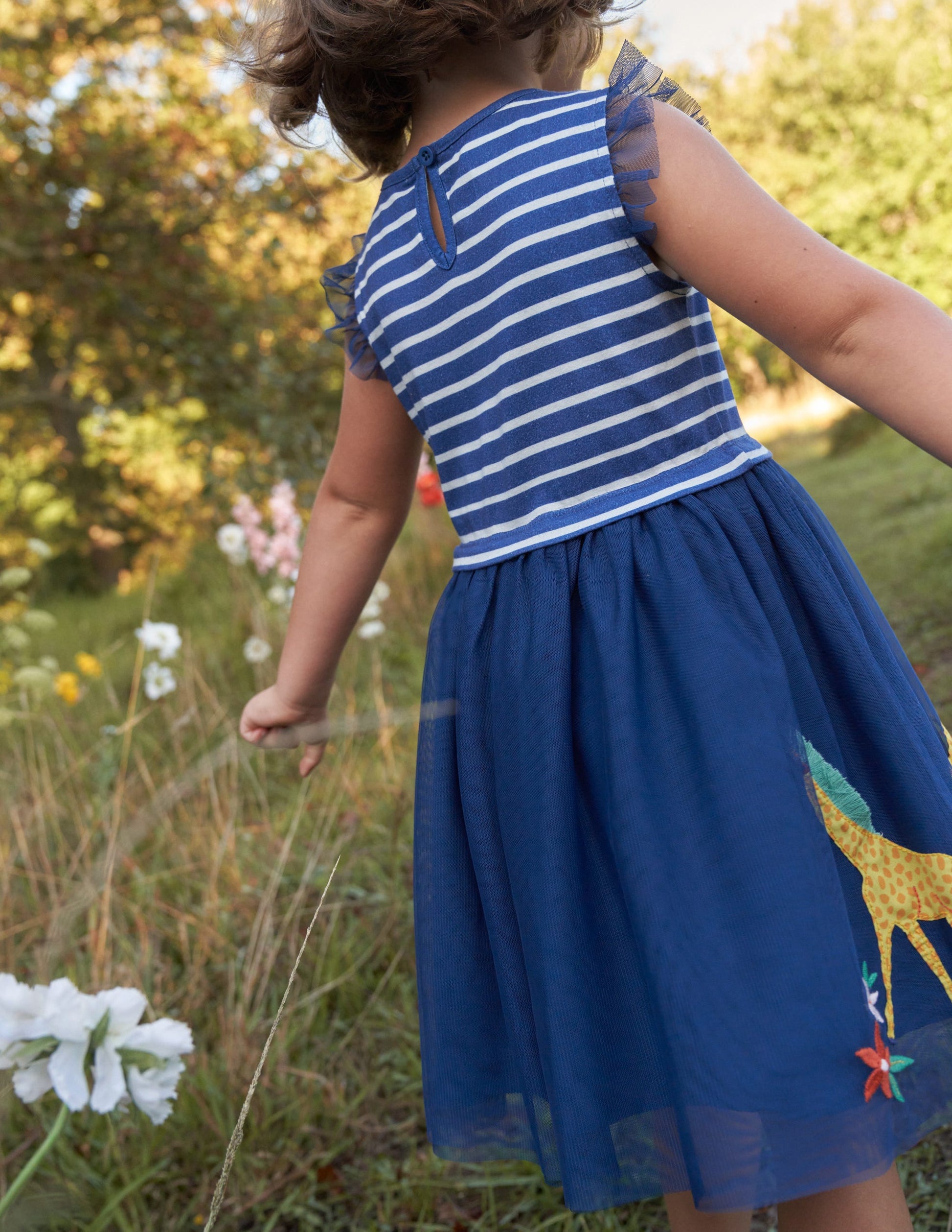 Tulle Mix Appliqué Dress-Sapphire & Vanilla Stripe-5