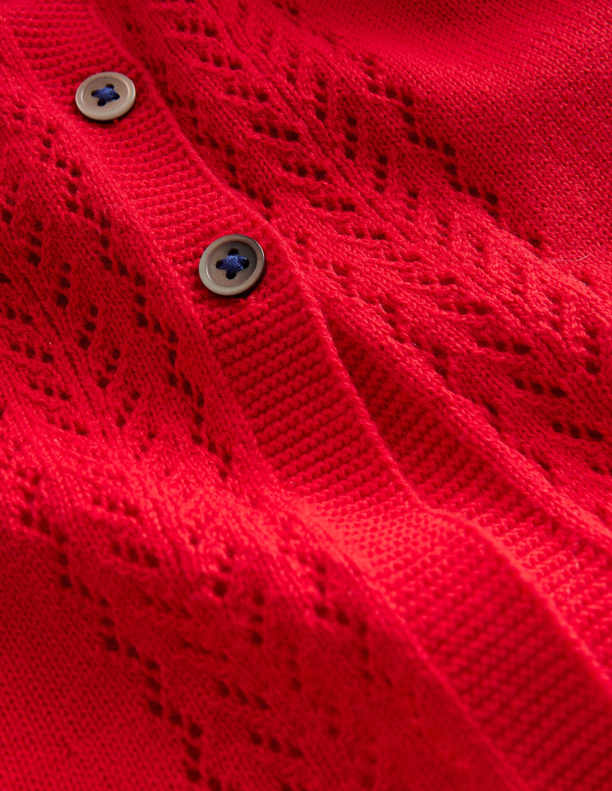 Pointelle Cotton Cardigan-Brilliant Red-3