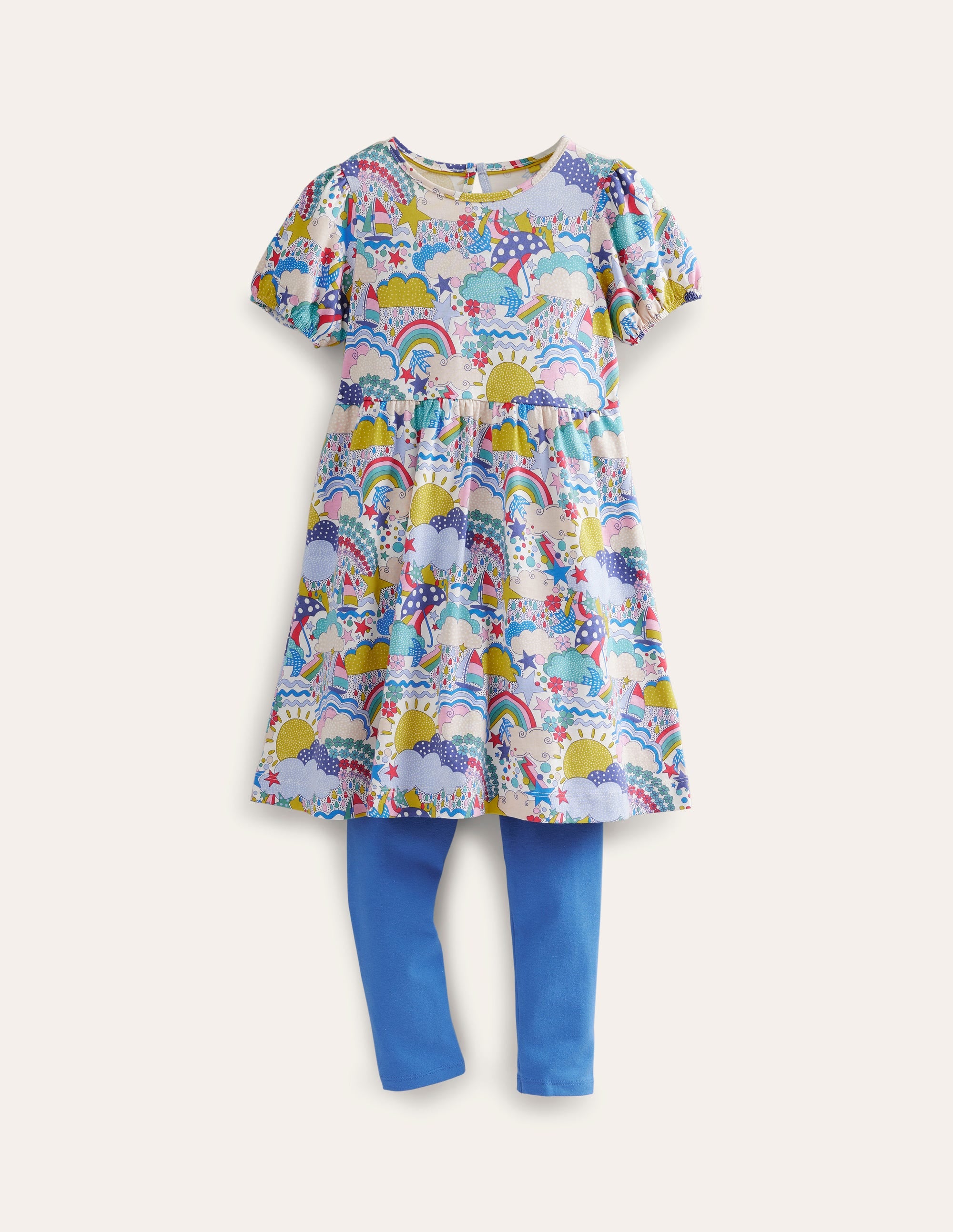 Puff Dress and Legging Set-Multi Weather and Blue - Image 1