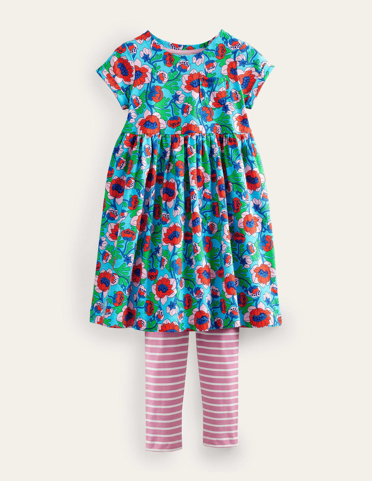 Fun Dress and Legging Set-Aqua Blue Poppies - Image 1