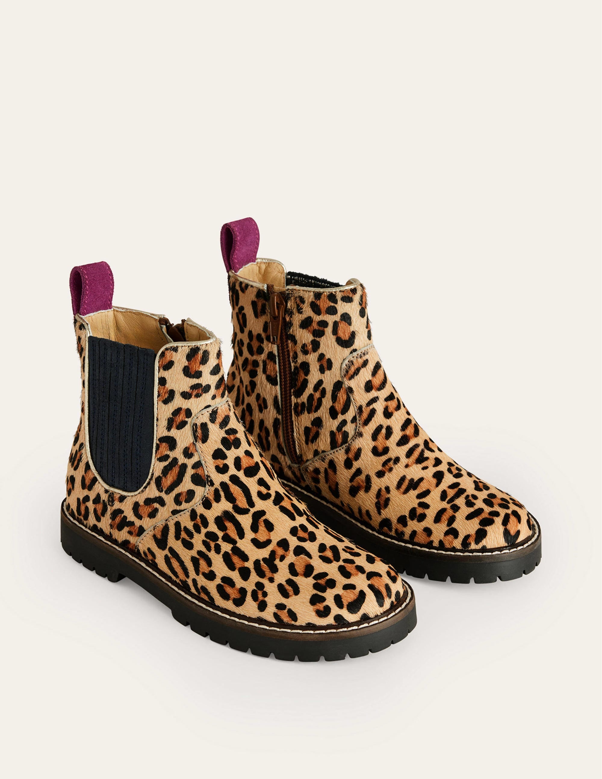 Leather Chelsea Boots-Leopard with Navy Trim - Image 2