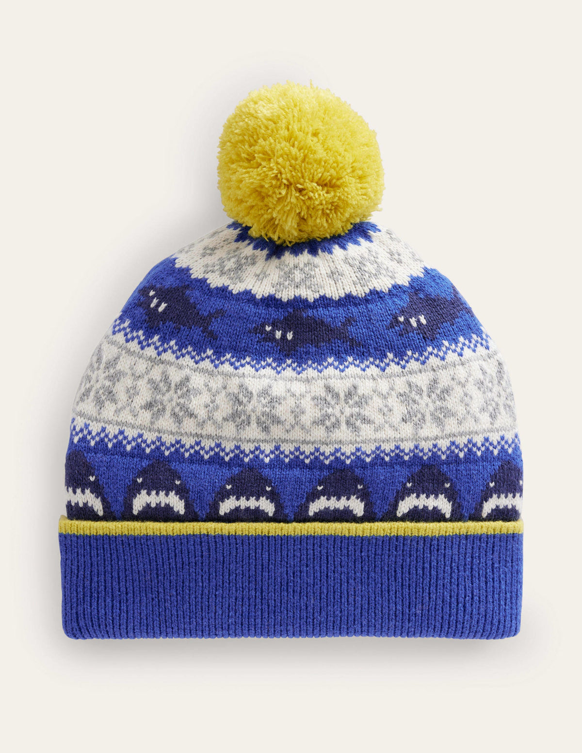 Fair Isle Knitted Beanie-Dark Cobalt Blue Sharks - Image 1