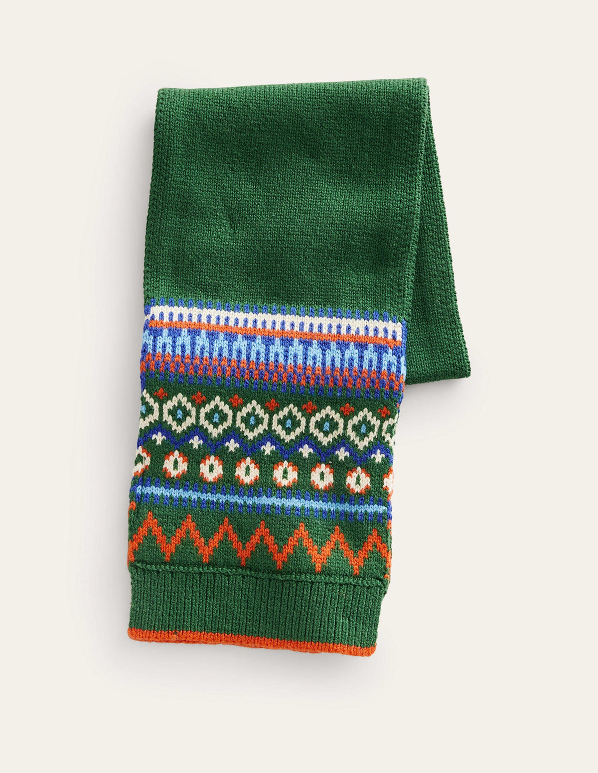 Fair Isle Knitted Scarf-Monster Green - Image 1