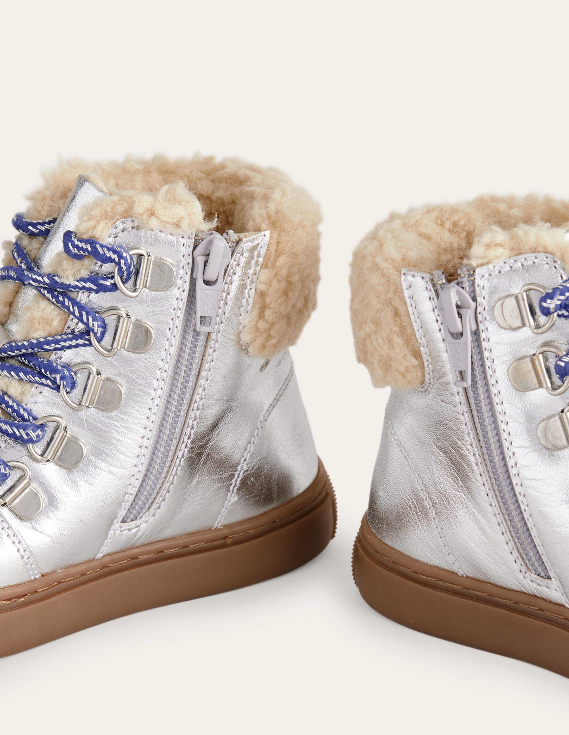 Cosy Leather Lace Up Boots-Silver Metallic-3