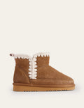 Embroidered Sheepskin Boots-Tan