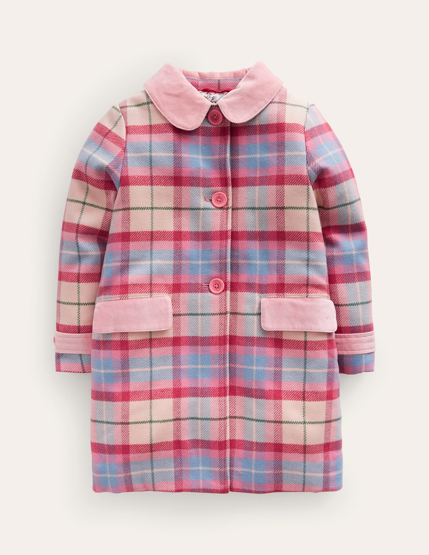 Wonderful Wool Blend Coat-Pastel Pink / Blue Check - Image 1