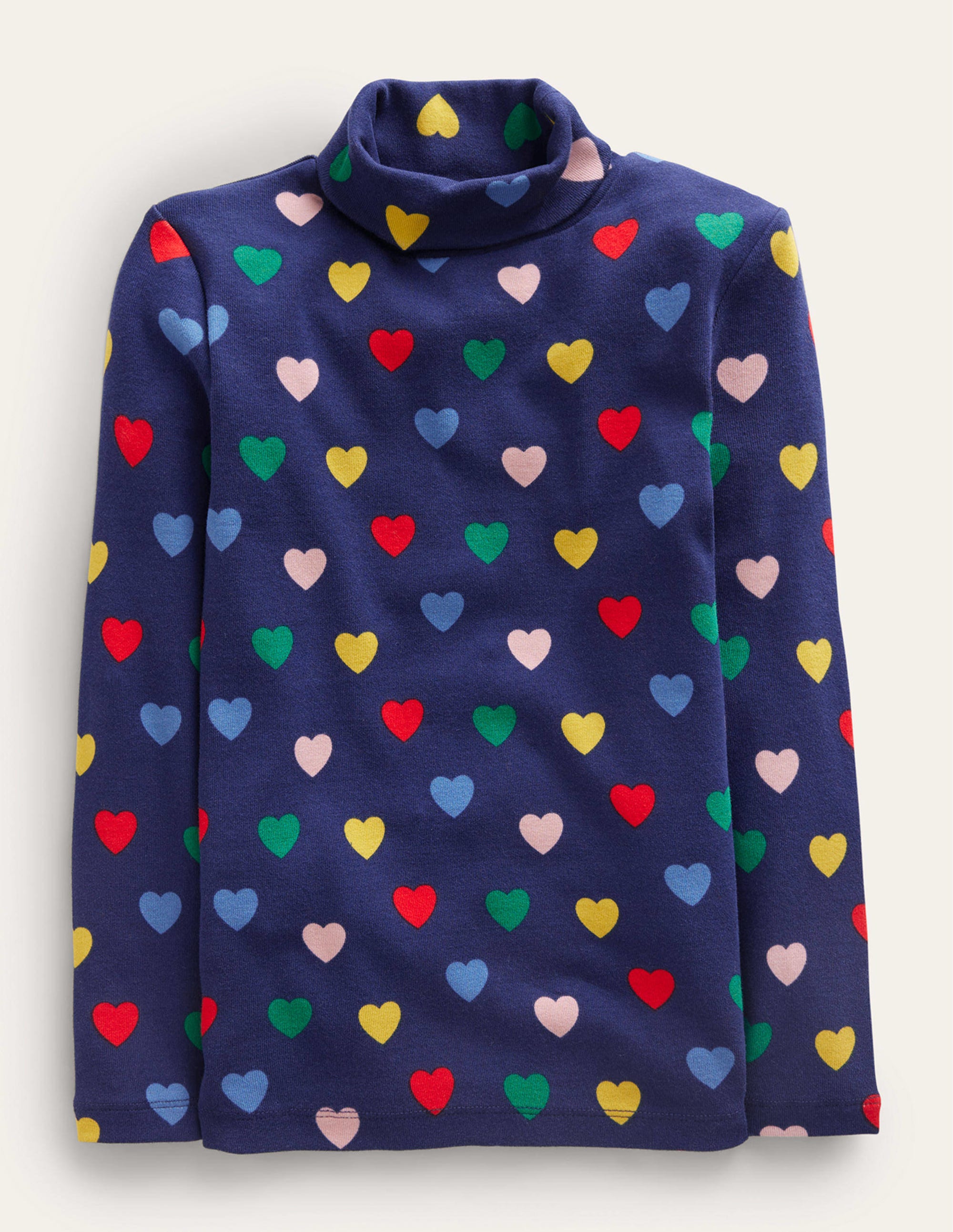Super Soft Roll Neck Top-College Navy Hearts - Image 1