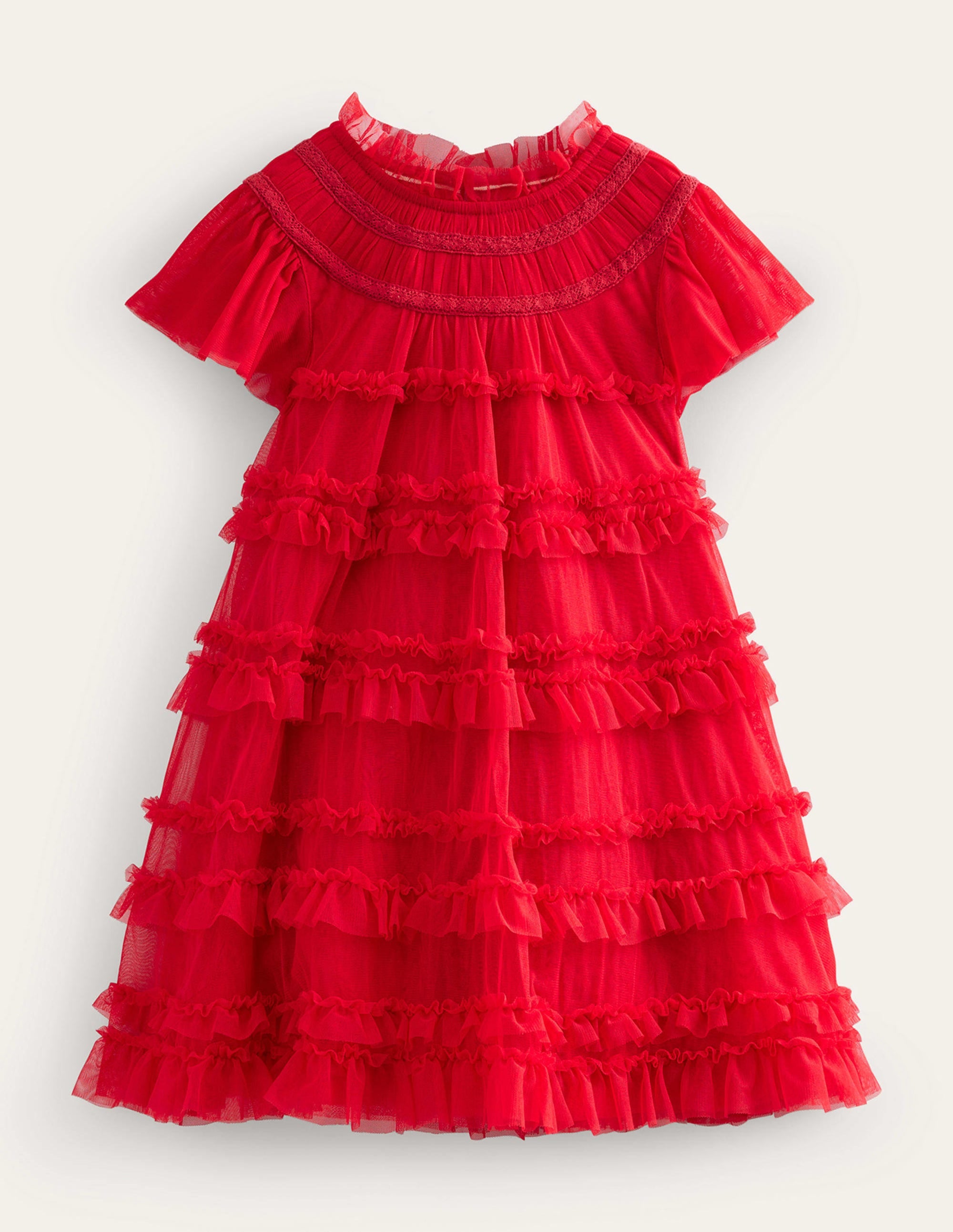 Tulle Tiered Dress-Royal Red - Image 1