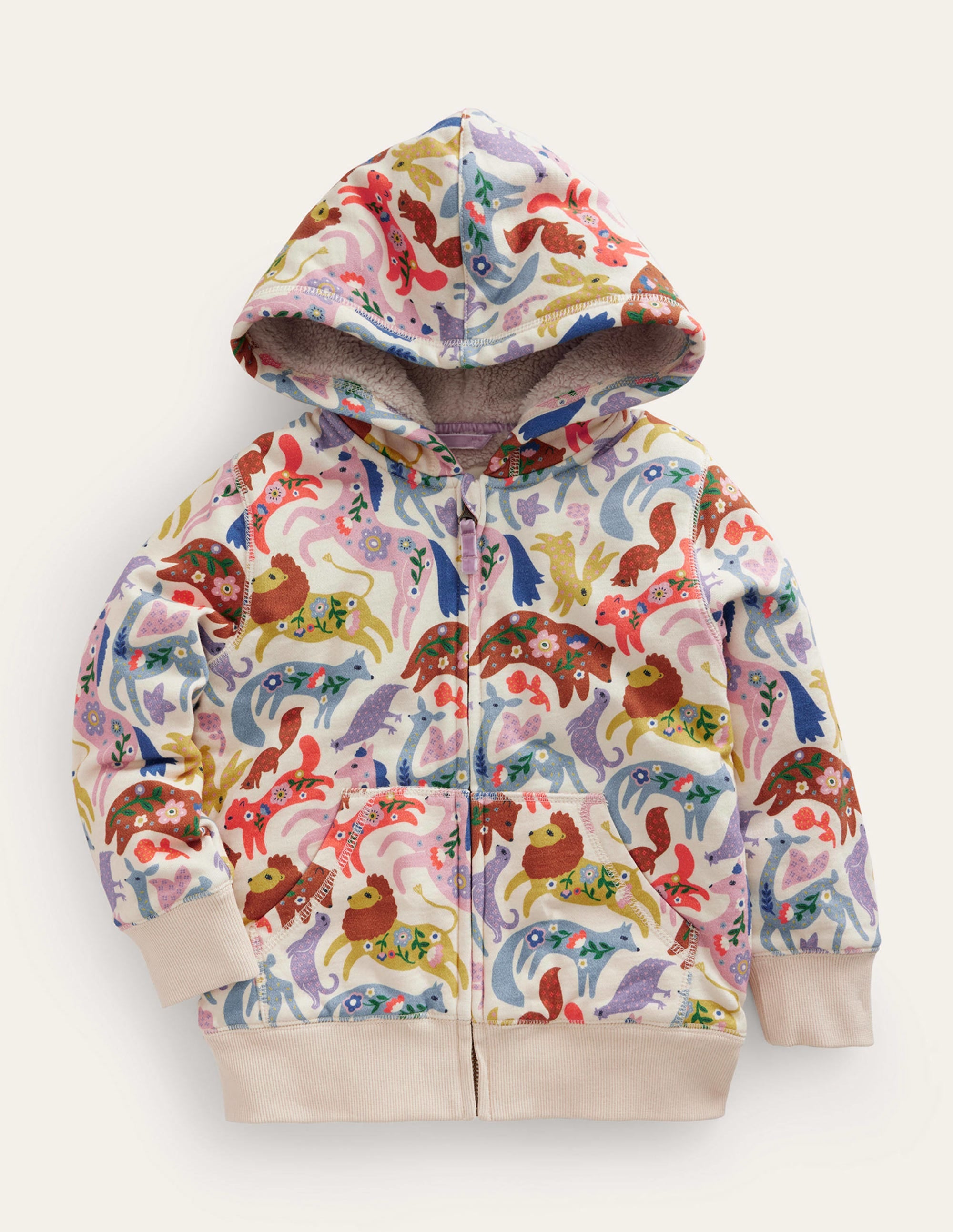 Pink Floral Borg Lined Hoodie-Pink Floral - Image 1