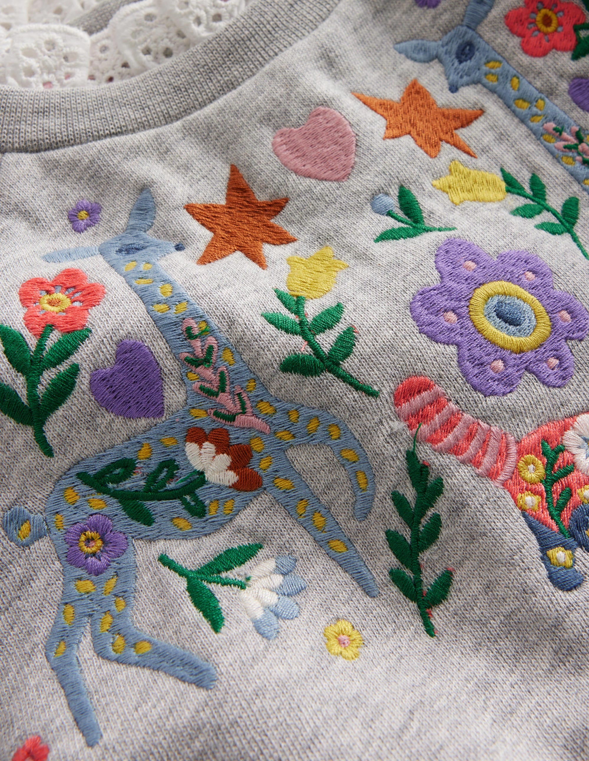 Embroidered Sweatshirt-Grey Marl Animals - Image 3
