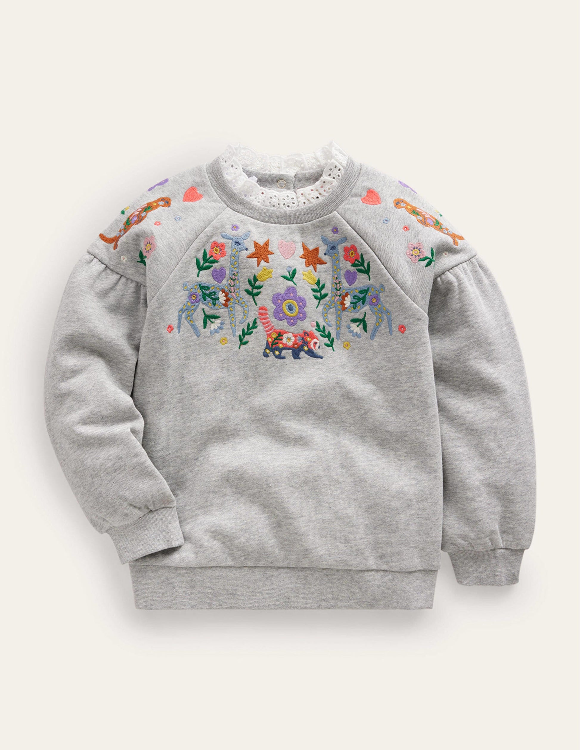 Embroidered Sweatshirt-Grey Marl Animals-1