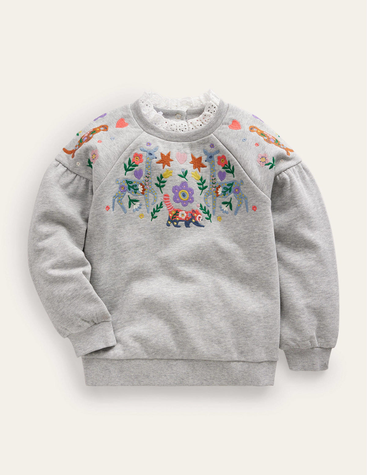 Embroidered Sweatshirt-Grey Marl Animals - Image 1