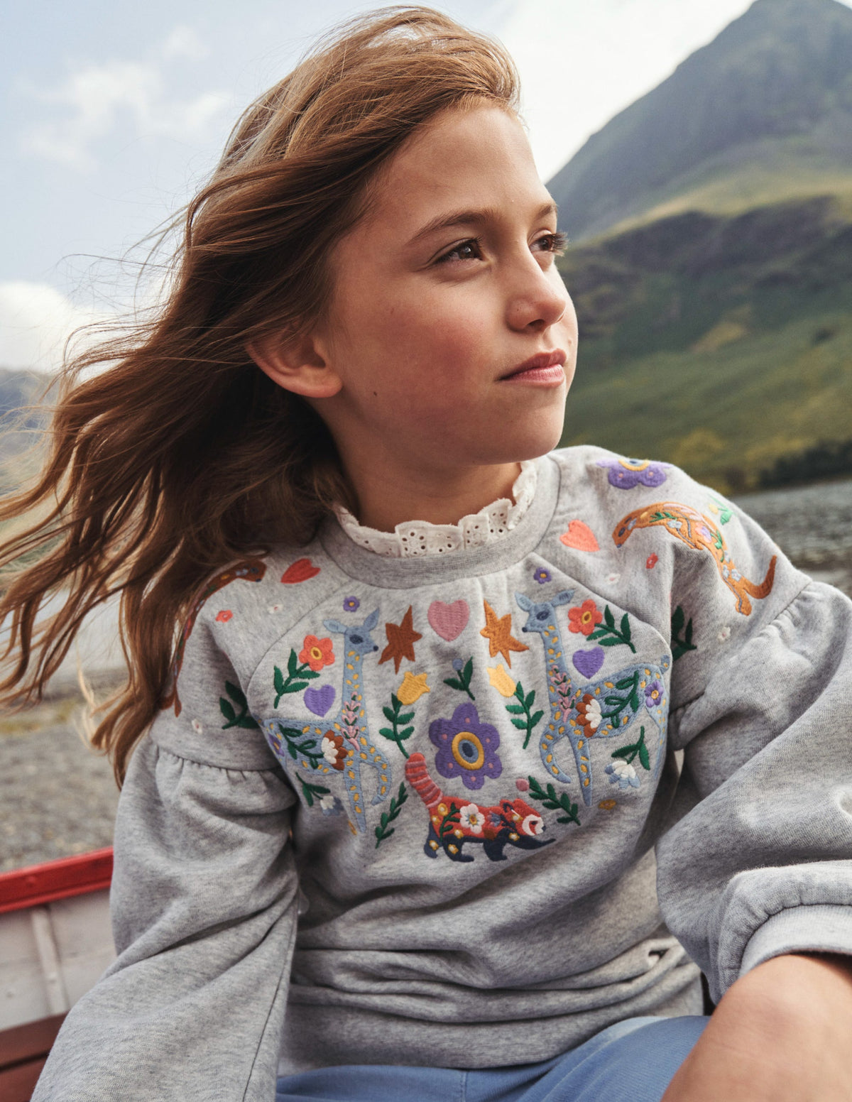 Embroidered Sweatshirt-Grey Marl Animals - Image 4