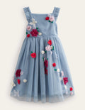 Appliqué Tulle Dress-Pebble blue