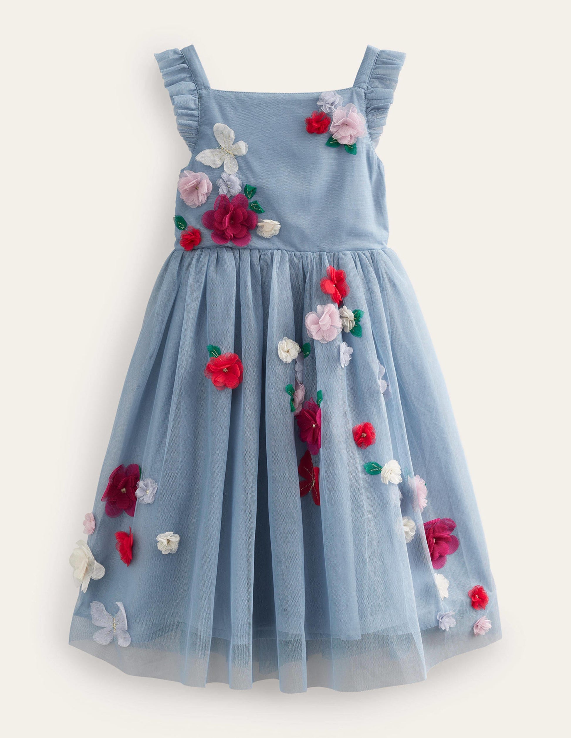 Appliqué Tulle Dress-Pebble blue-1
