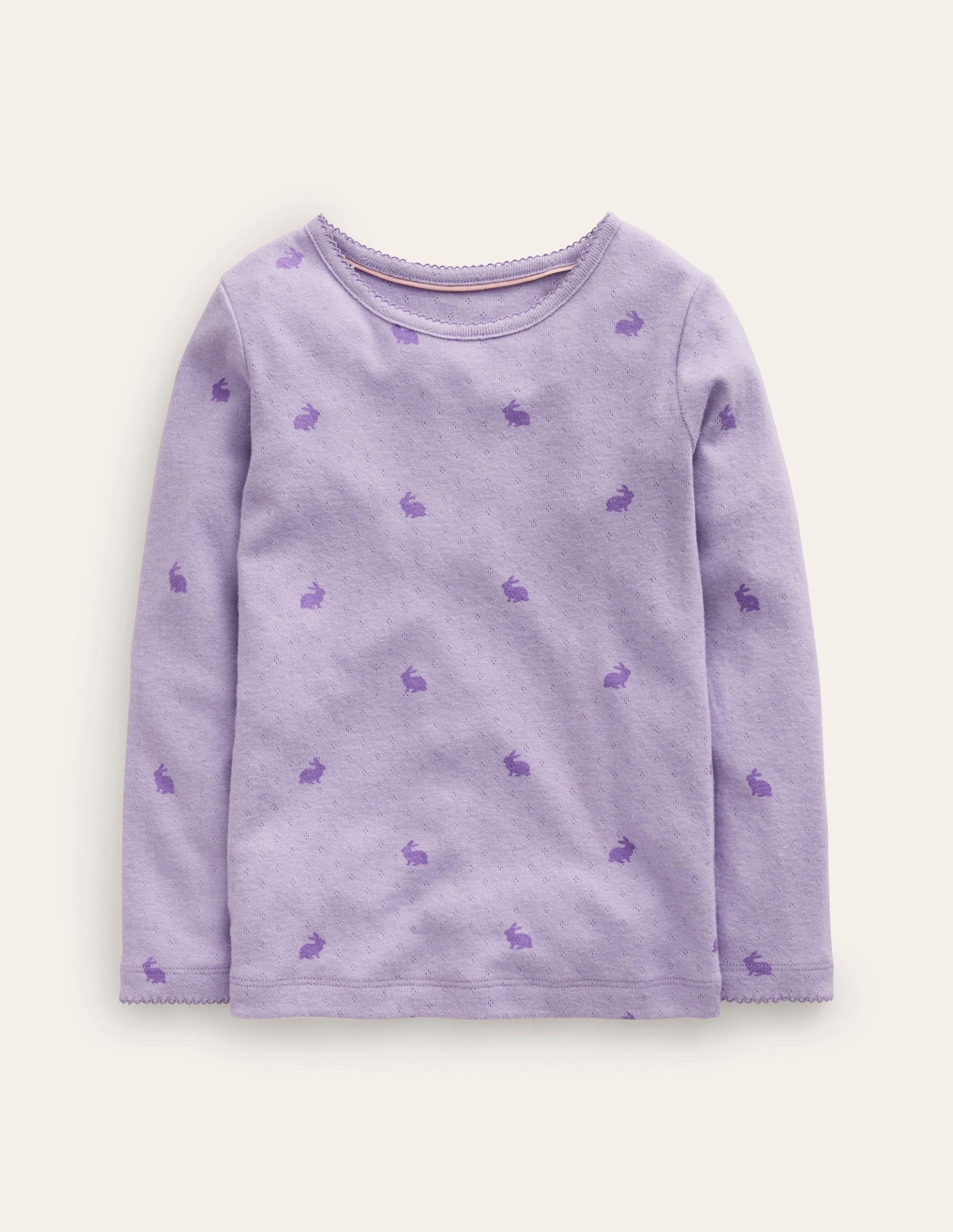 Long Sleeve Pointelle Top-Ivory/Rose Petal Pink - Image 1