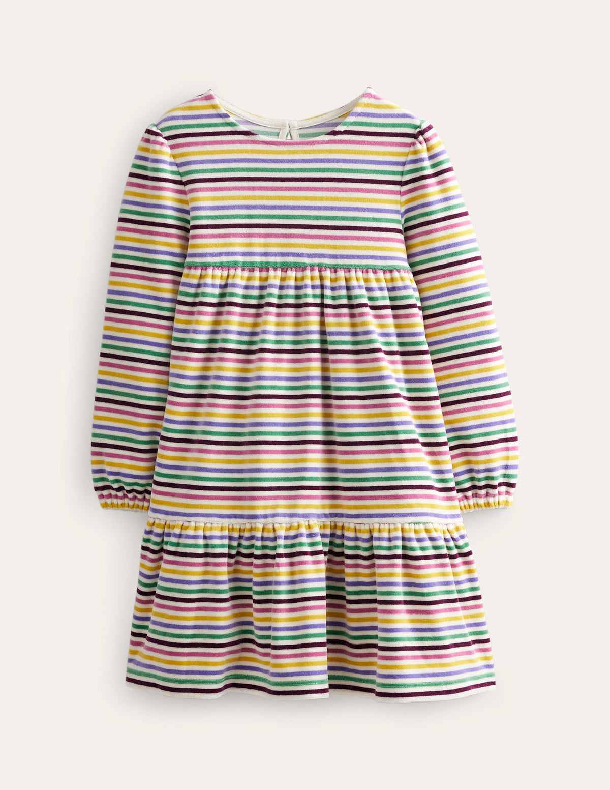 Tiered Velour Dress-Teacup Pink Rainbow - Image 1