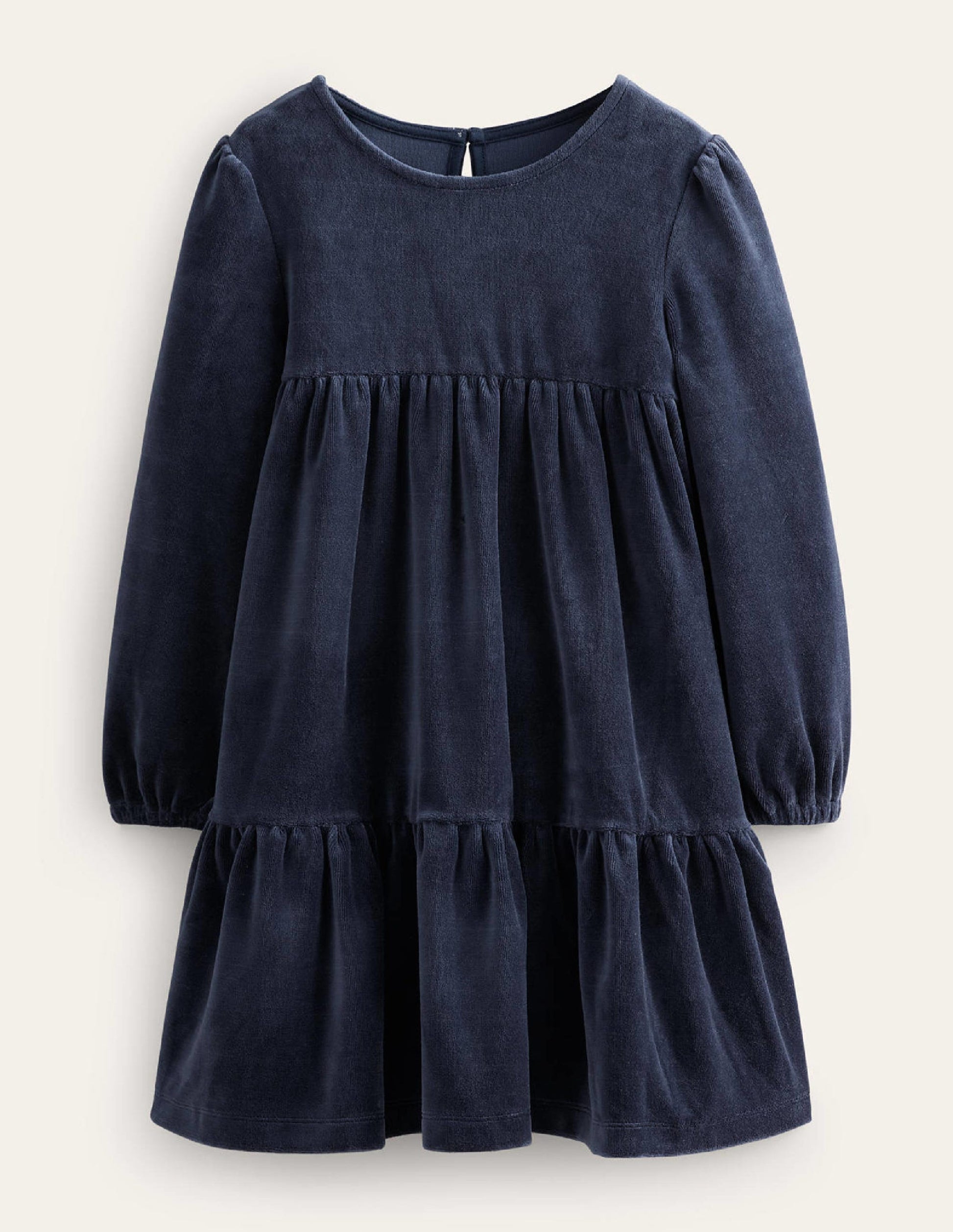Tiered Velour Dress-College Navy-1