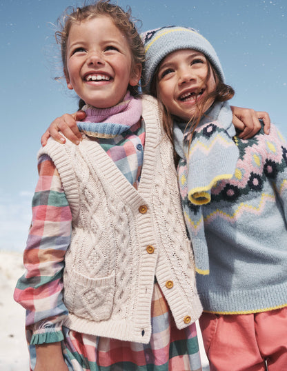 Cable Knitted Waistcoat-Ecru Marl-4