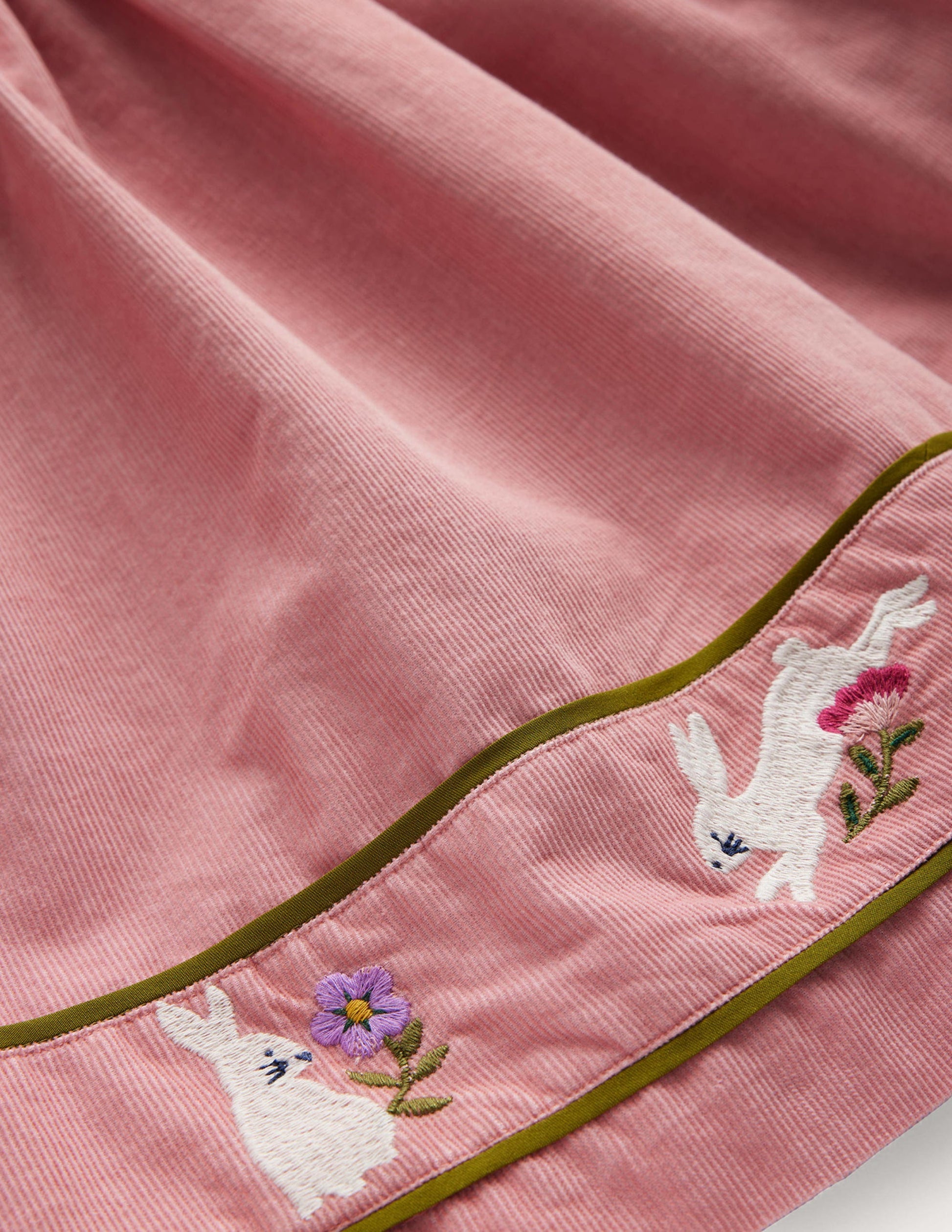 Cord Applique Pinafore-Almond Pink Bunnies-3
