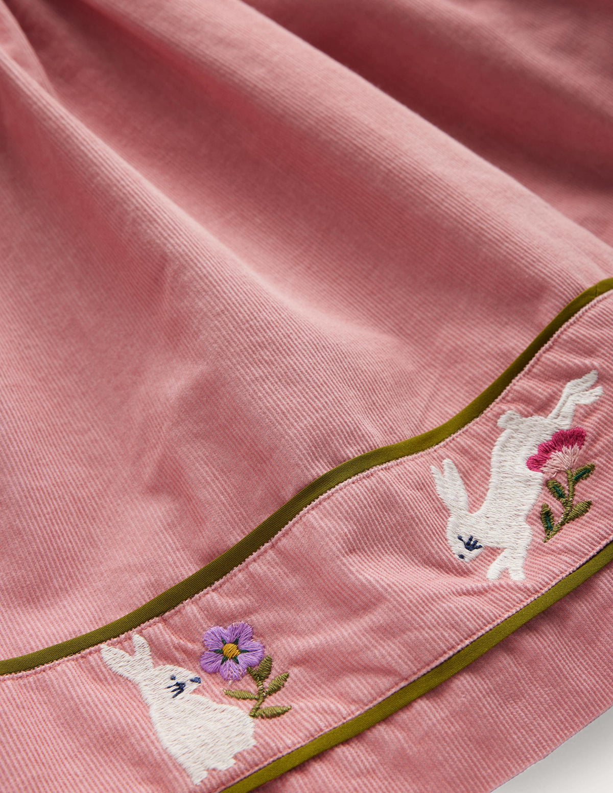 Cord Applique Pinafore-Almond Pink Bunnies - Image 3