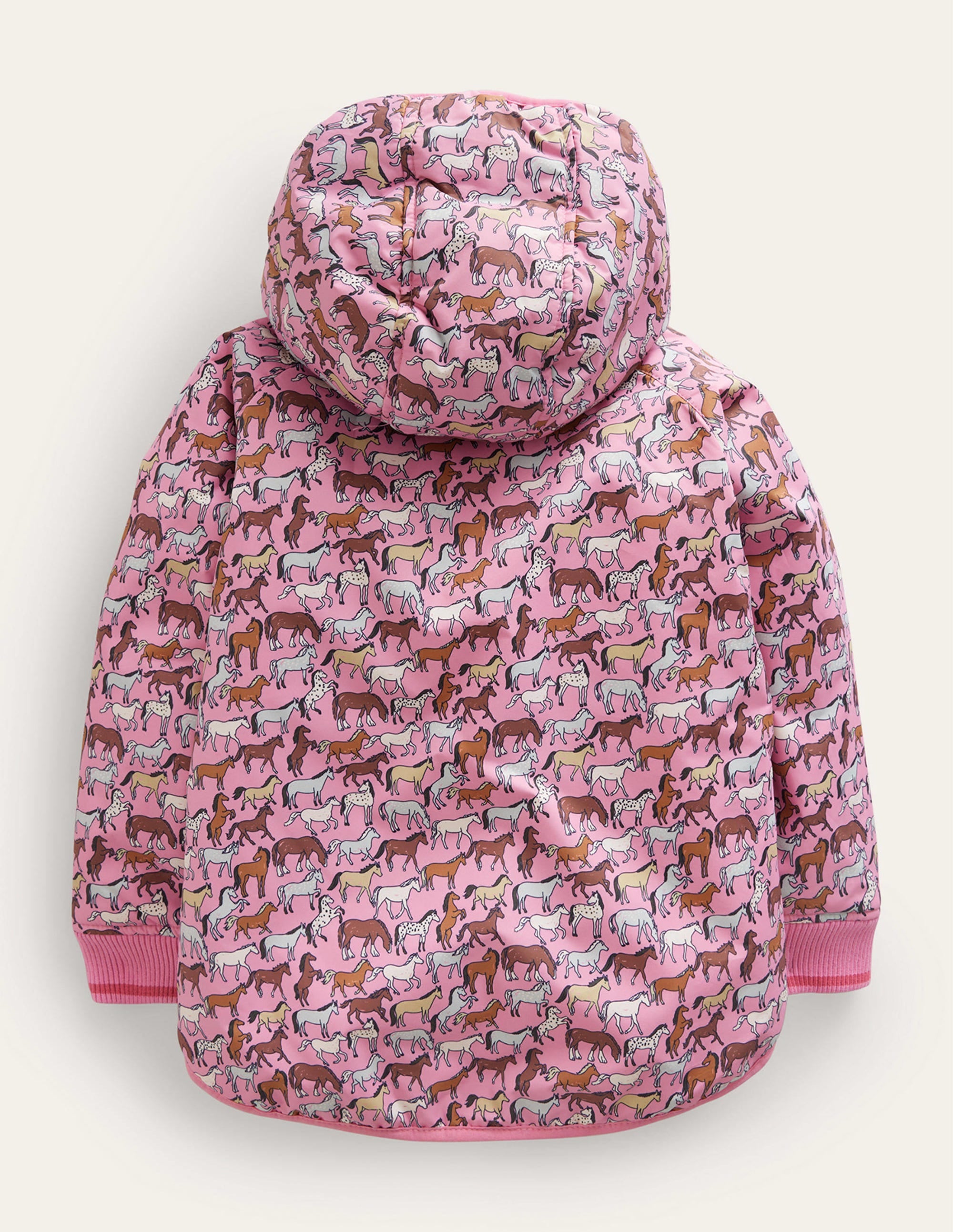 Printed Sherpa Lined Anorak-Pink horses - Image 2
