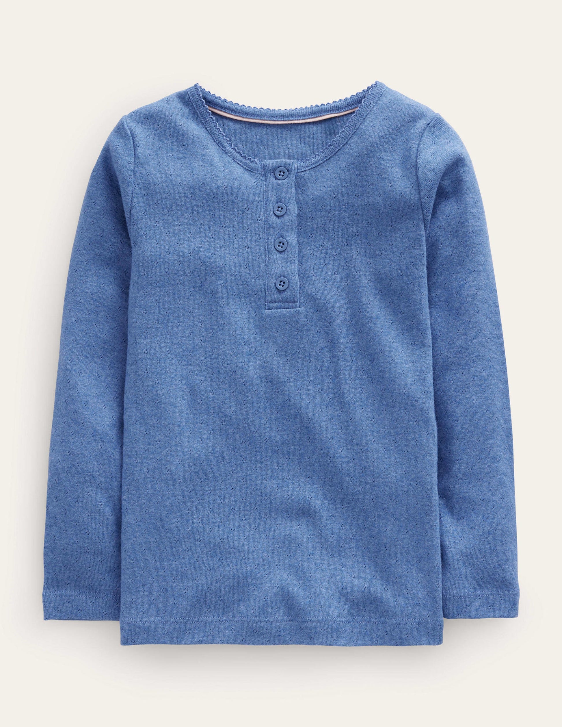 Henley Pointelle Top-Delft Blue-1