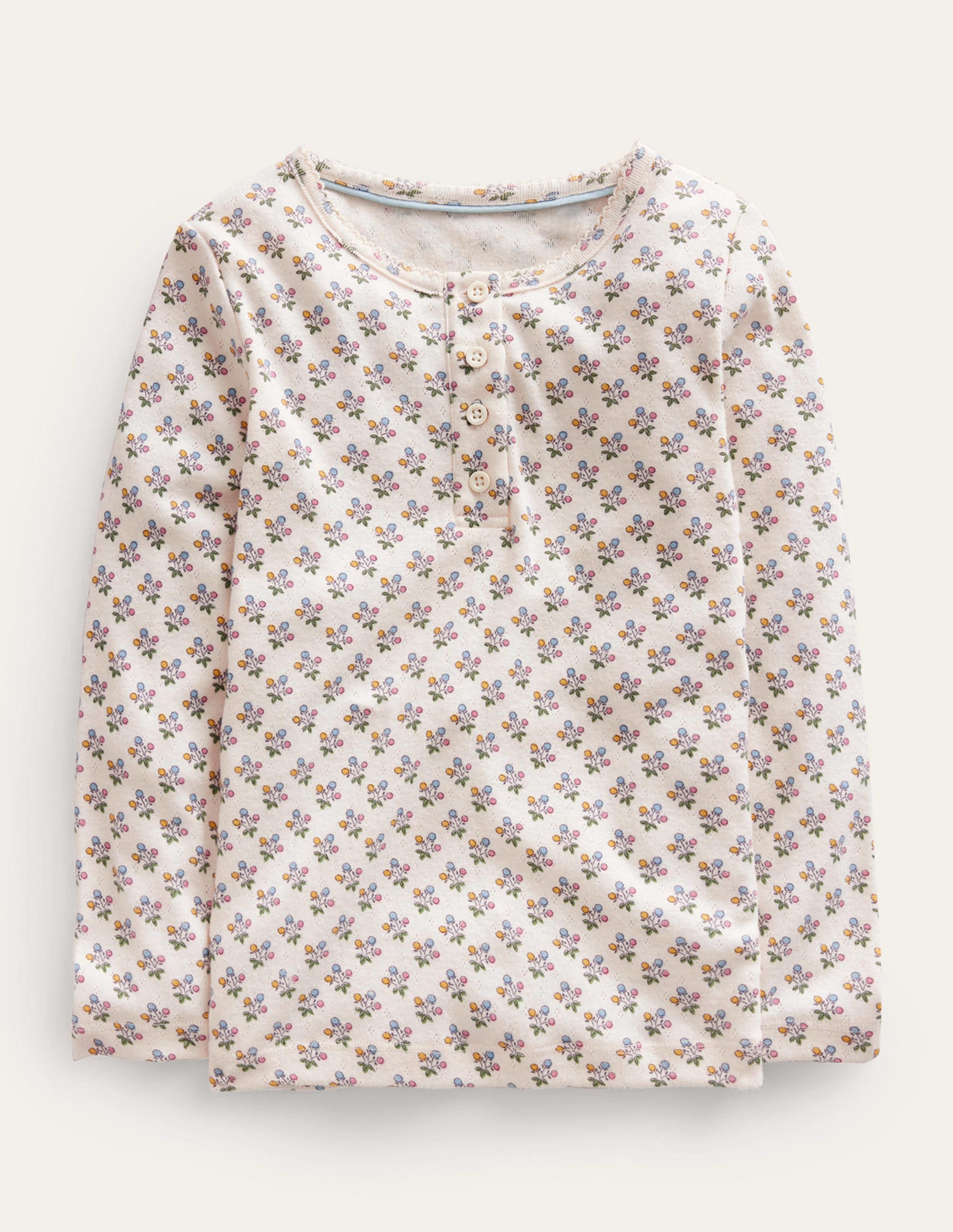 Henley Pointelle Top-Vanilla Pod/Mustard Floral - Image 1