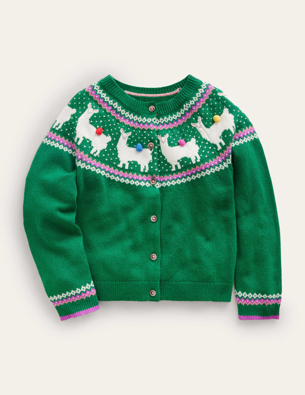 Fun Fair Isle Cardigan-Deep Green Llama-1