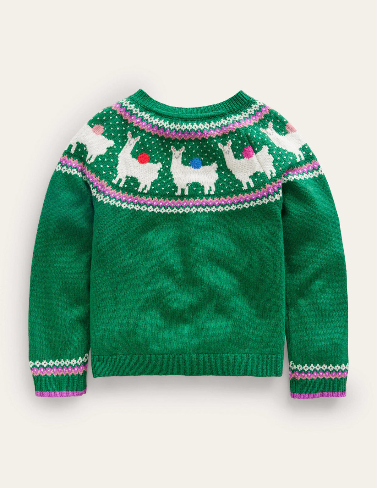 Fun Fair Isle Cardigan-Deep Green Llama - Image 2